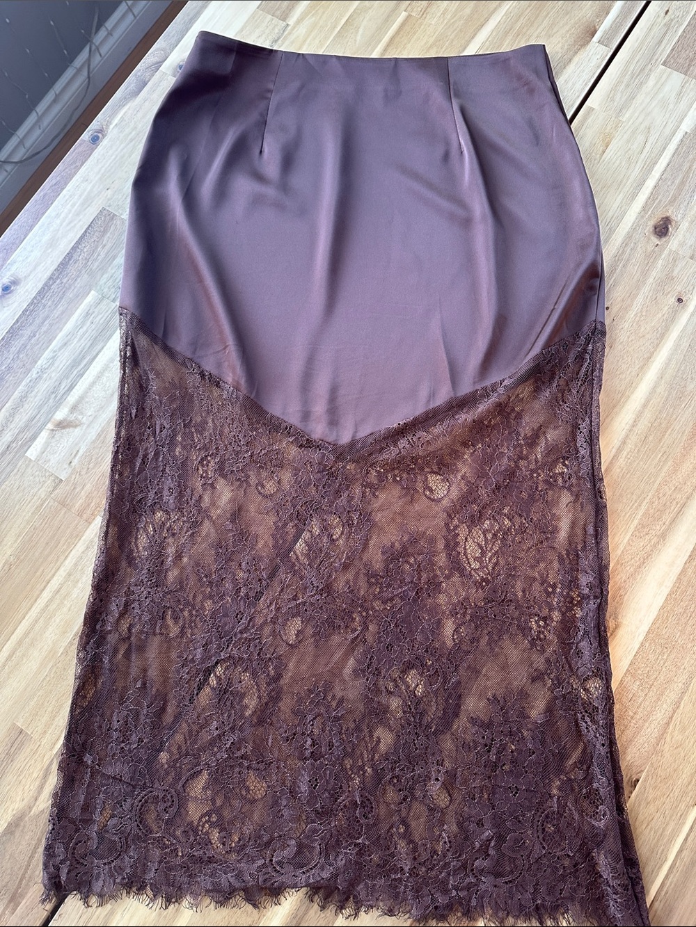 SHEIN Brown Lace A-Line Slip Skirt